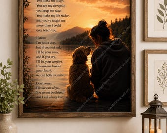 Dog Lover Memorial Quote Print, Emotional Pet Loss Wall Art, Sunset Dog Poem Printable, Comforting Dog Mom Digital Download