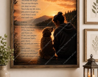 Dog Memorial Print, Sunset Lake Art, Emotional Pet Quote Decor, Mom Gift