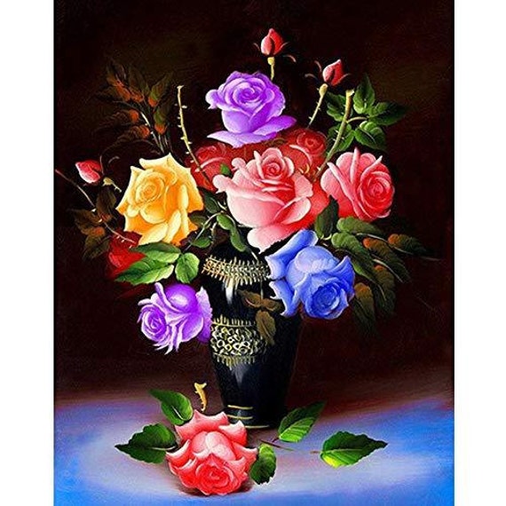 5D Glowing Flower Diamond Painting Lovely Rose Design Embroidery