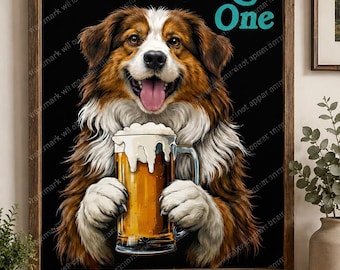 Funny Dog Beer Wall Art Print, Rustic Pub Sign, Pet Humor Decor