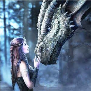 Maiden and dragon embroidery paint cross stitch craft diy 5d diamond painting by number kit canvas 11.8&quot;x11.8&quot;