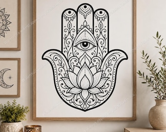 Hamsa Hand Spiritual Art Digital Download PNG Bundle | Evil Eye Lotus Design | Boho Printable Wall Art