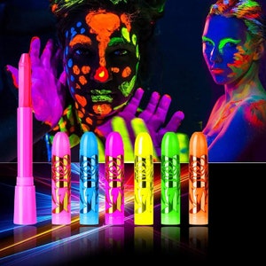 UV Neon Face & Body Paint Metallic Paint (6 Bottles 0.75 oz. Each) -  Shimmer Makeup Blacklight Reactive Fluorescent Paint - Safe, Washable,  Non-Toxic
