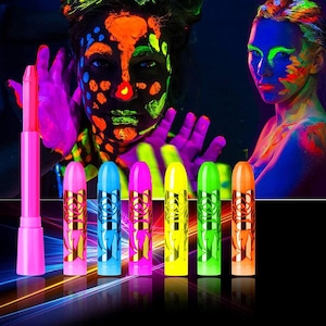 Neon Fluorescent Glow Makeup Set of 6 Colors DIY Face Body Paint Crayons Fluorescent Face Paints for Glow Party Supplies Mardi Gras Crafting