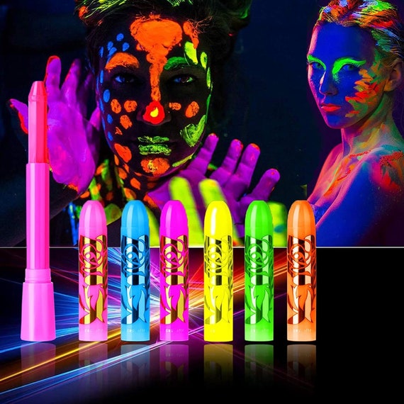 12 Colors Glow In The Dark Under Black Light Face & Body Paint, Black Light  Glow Body Paint Makeup Fluorescent Neon Face Painting Crayons Kit for