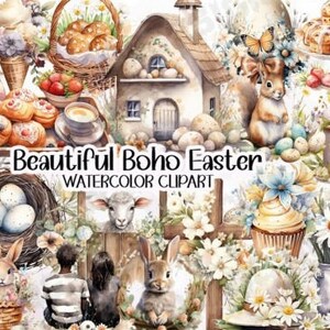 Hermoso clipart de Pascua boho PNG para sublimación digital, uso para diarios basura, álbumes de recortes, decoración de paredes, etc.
