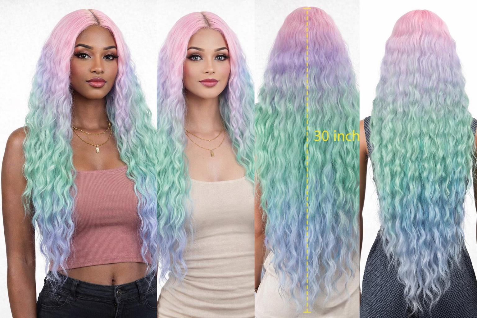 Pastel Rainbow Lace Front Synthetic Hair Extension Mermaid 