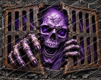 Purple Skull Halloween Wall Art PNG, Gothic Skeleton Printable, Creepy Horror Decor, 11x8.5 Digital Download
