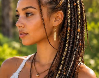 Boho Braided Ponytail Extension Hair Tie Viking Dreadlock Ponytail Brown Highlight Braids with Beads Shells Festival Hair Accessory