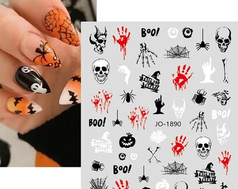 Halloween Nagelsticker Set – 15 Blatt, 3D Laser Design, Geister, Kürbisse, Schädel, Selbstklebend