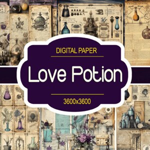 Potion d'amour mystique gothique rétro imprimable PNG sublimation papier numérique graphique bricolage journal indésirable Scrapbooks décoration murale cartes personnalisées