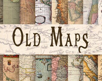 Old Maps Digital Wallpaper Textures Printable Graphics Boho Retro Themed Designs Use for Scrapbooking Junk Journal Pages Gift Wrap