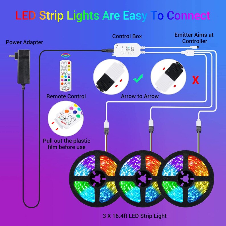 LED 50ft Led Strip Lights With App Control Remote Music Sync Etsy