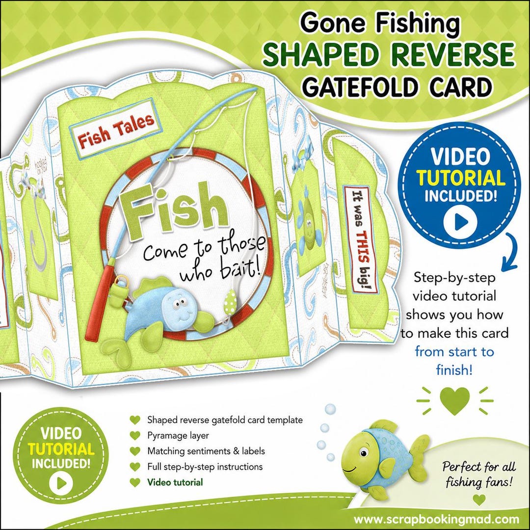 Trolling Reverse Card Gone Fishing Reverse Gatefold Card - Printable Craft Kit - Digital ...
