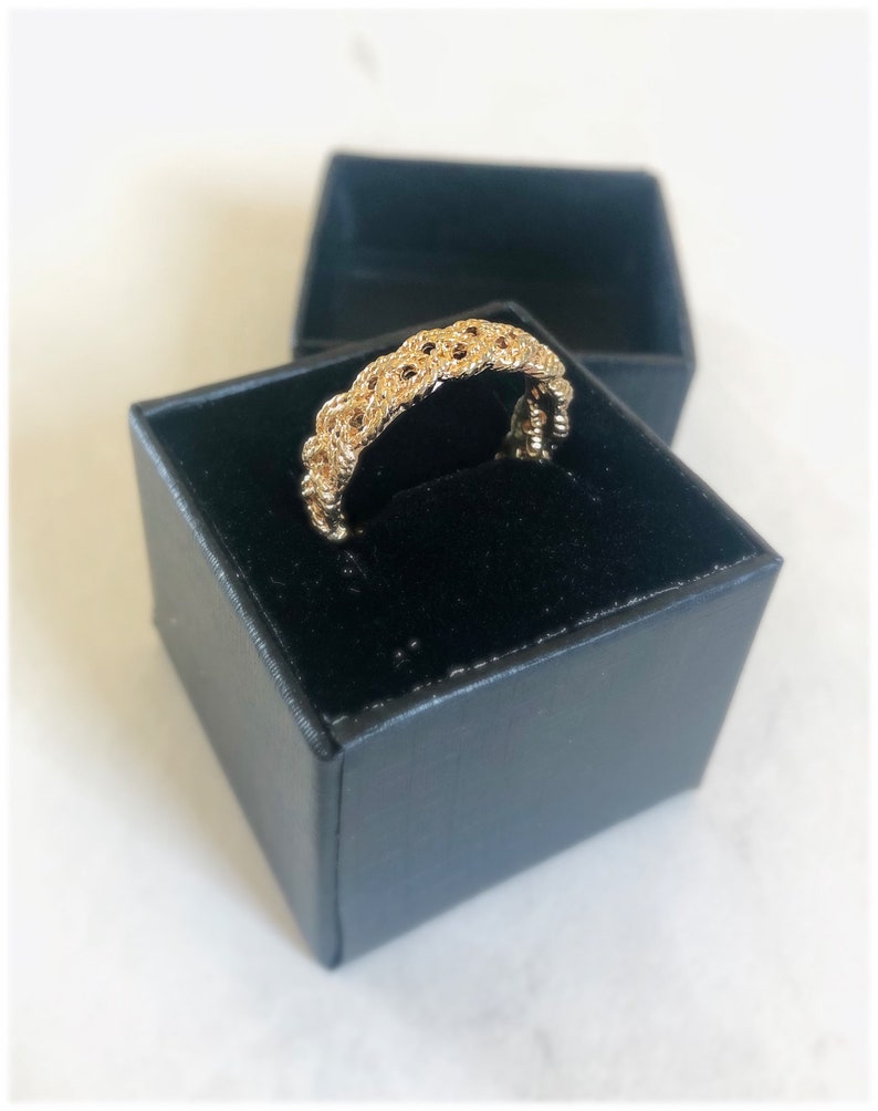 Vintage Gold Antique Cocktail Ring Circa 1960s in Braided Rope Motif Gold-Coated Ring Perfect for Layering w other Mixed-Material Pieces