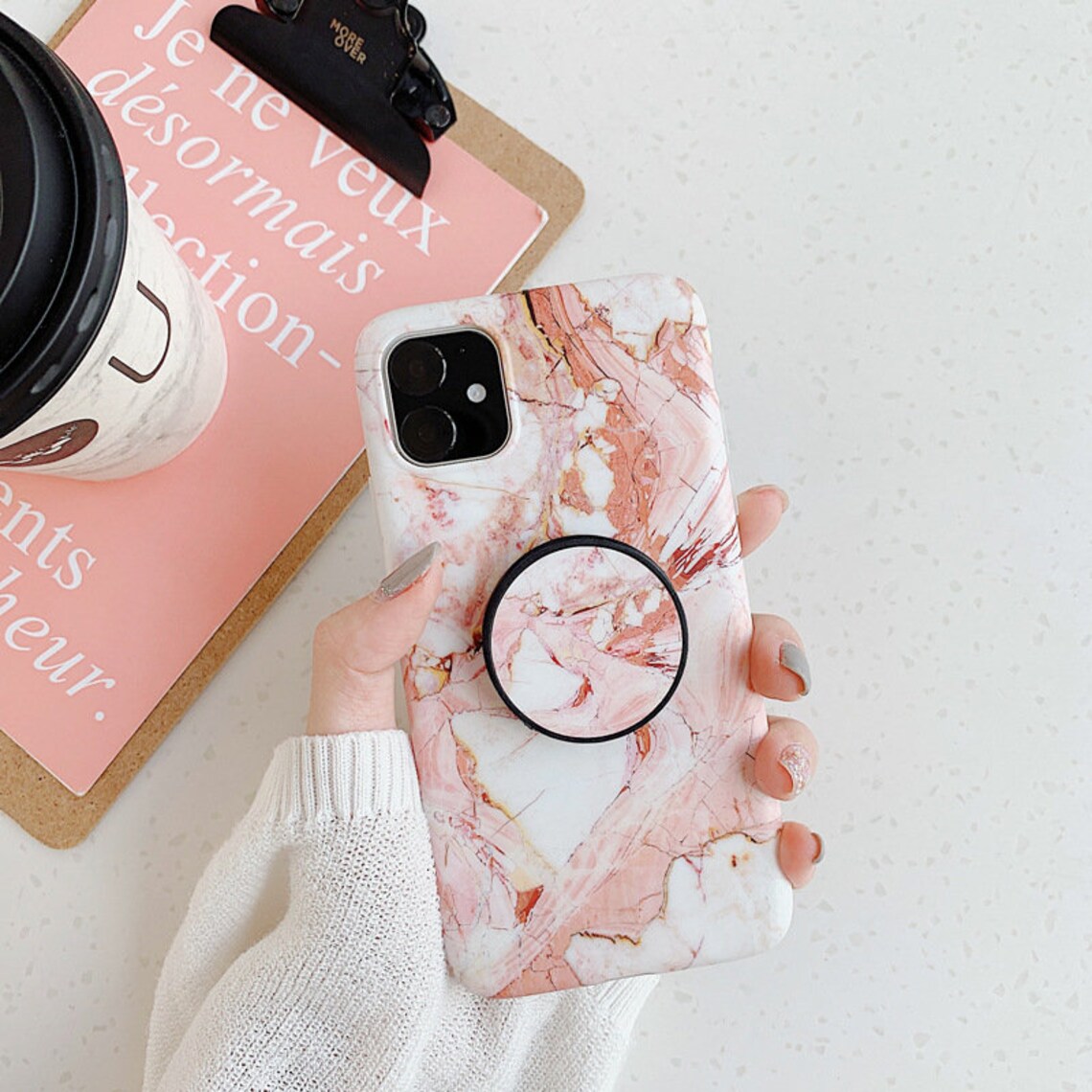 IPhone 12 Case Cover with Popsocket Marble Case for iPhone 12 Etsy