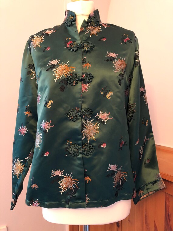 Vintage silk lounge jacket/1960s Peony brand Shang