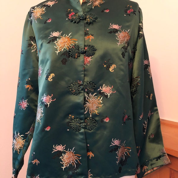 Vintage silk lounge jacket/1960s Peony brand Shanghai lounge jacket