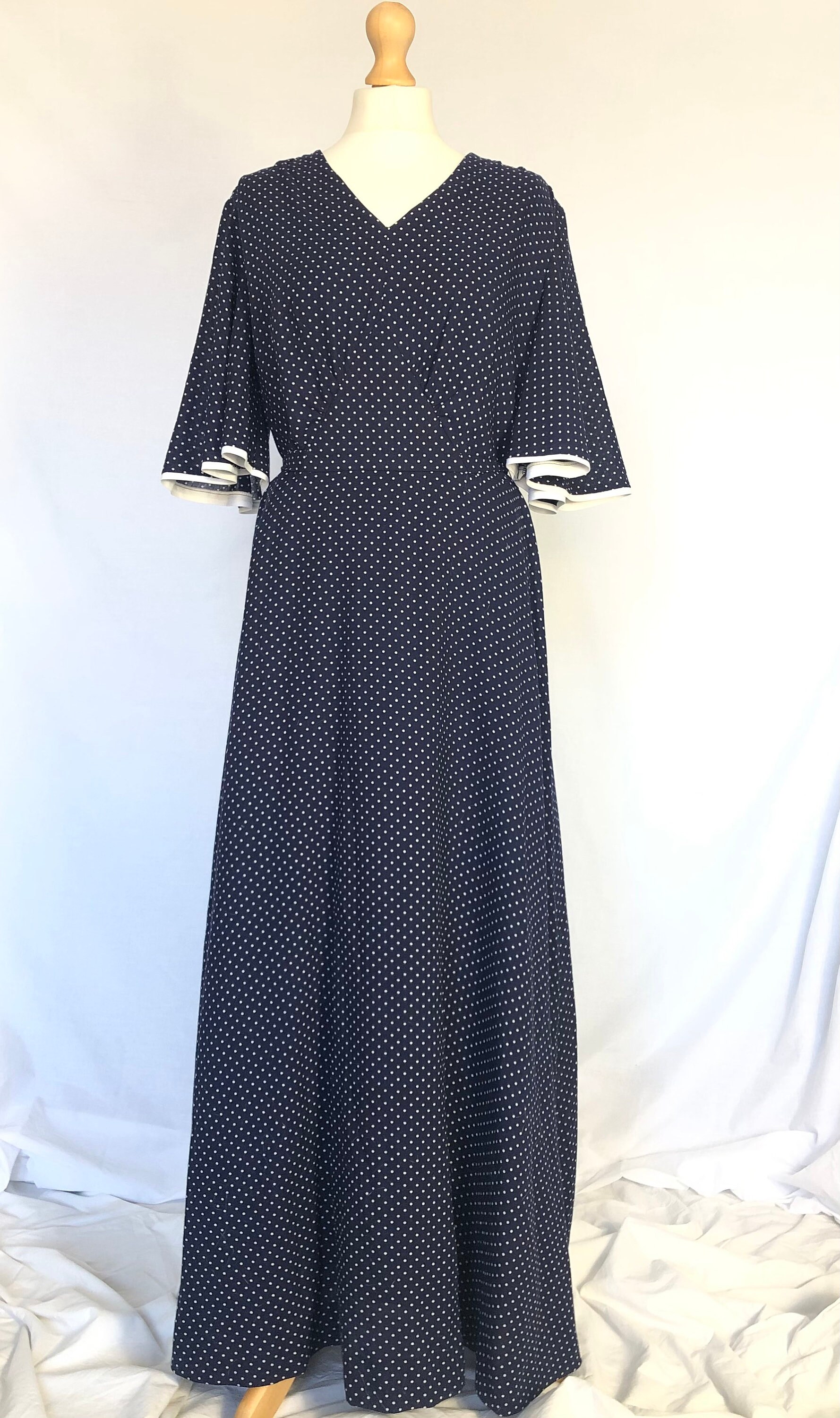 Vintage 1970s polka dot maxi dress angel sleeve dress true | Etsy