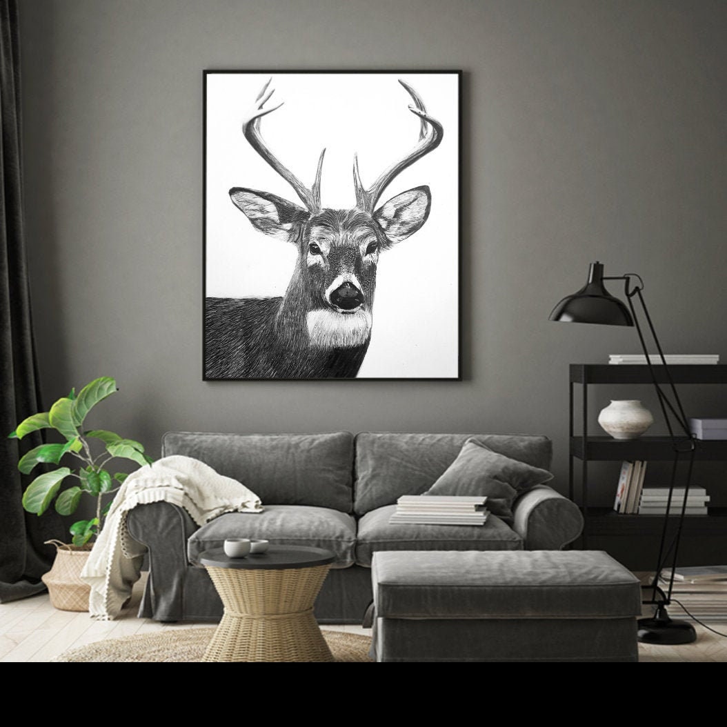Framed Stag Wall Art Stag artwork Stag artwork framed gift Etsy