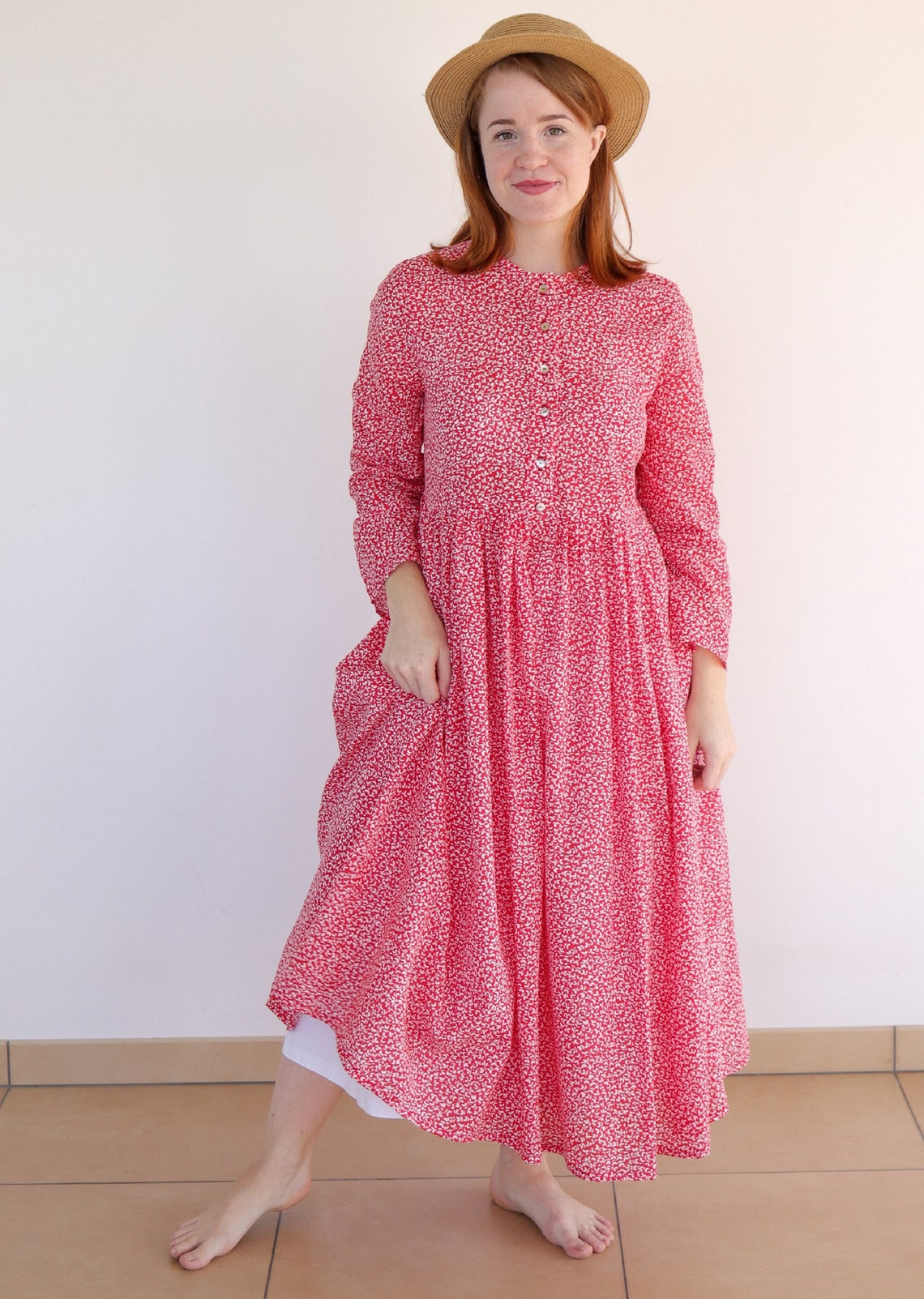 Cotton floral print long dress cotton dress for summer | Etsy