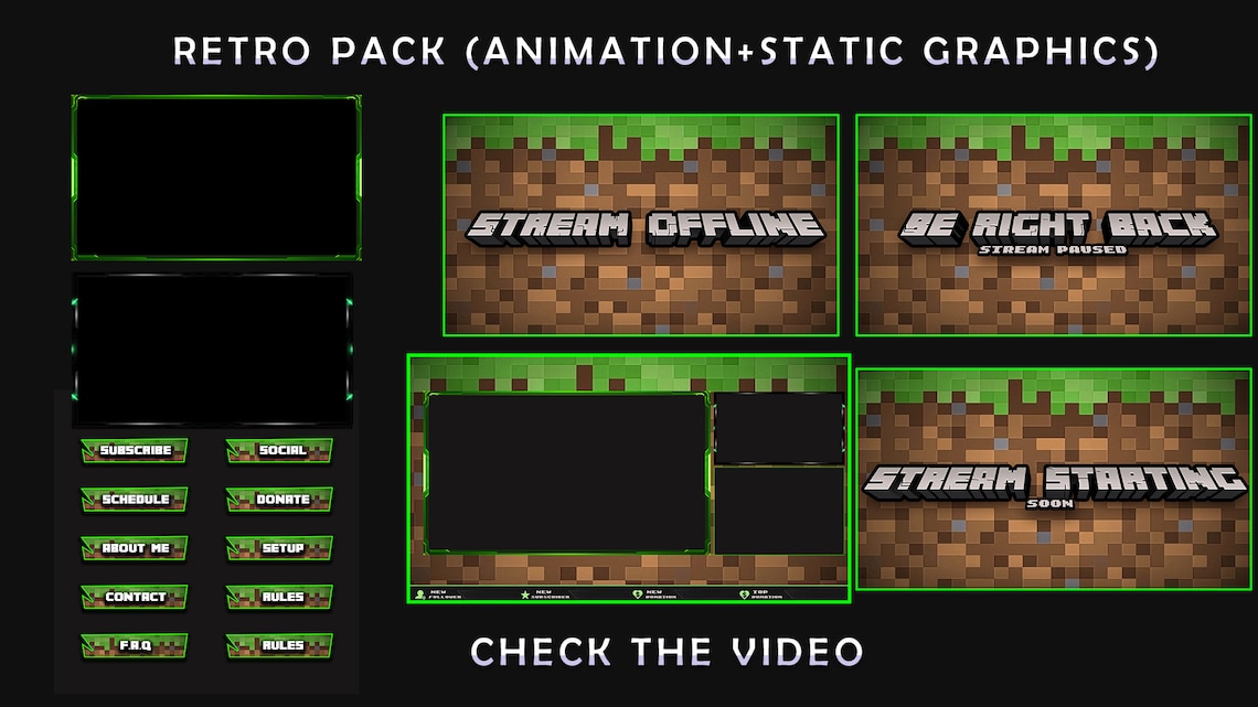 Animierte Twitch Overlay Minecraft Stil 7 animierte Overlays Etsy