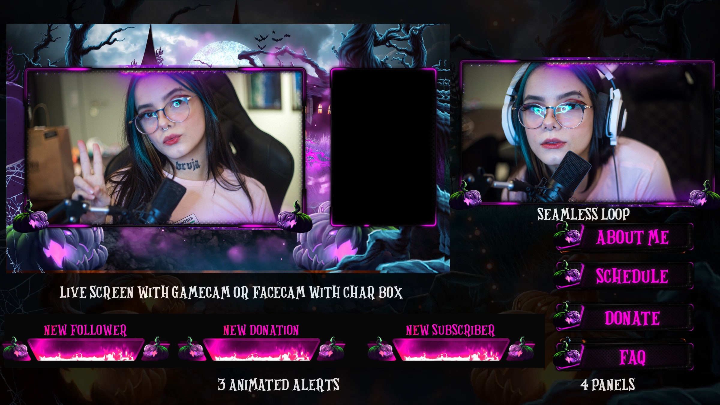 Animated Twitch Overlay Horror Stream Pack Scenes Alerts Emotes