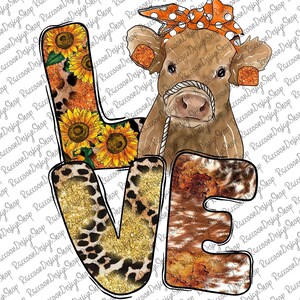 Love Cow Png, Cow Png, Sublimation Png, Digital Download, Watercolor Cow, Watercolor Animals Clipart, Cow Png