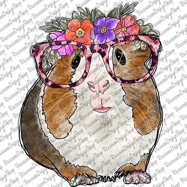 Guinea pig Watercolor Png, Guinea pig With Flower, Guinea pig Png, Guinea pig watercolor print,Guinea pig Hand Drawn,Sublimation Design
