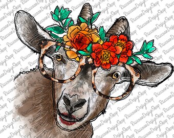 Watercolor Goat Girl Png, Watercolor Goat PNG, instant download, Sublimation Design Downloads, Sublimation Designs, Flowers Goat Png
