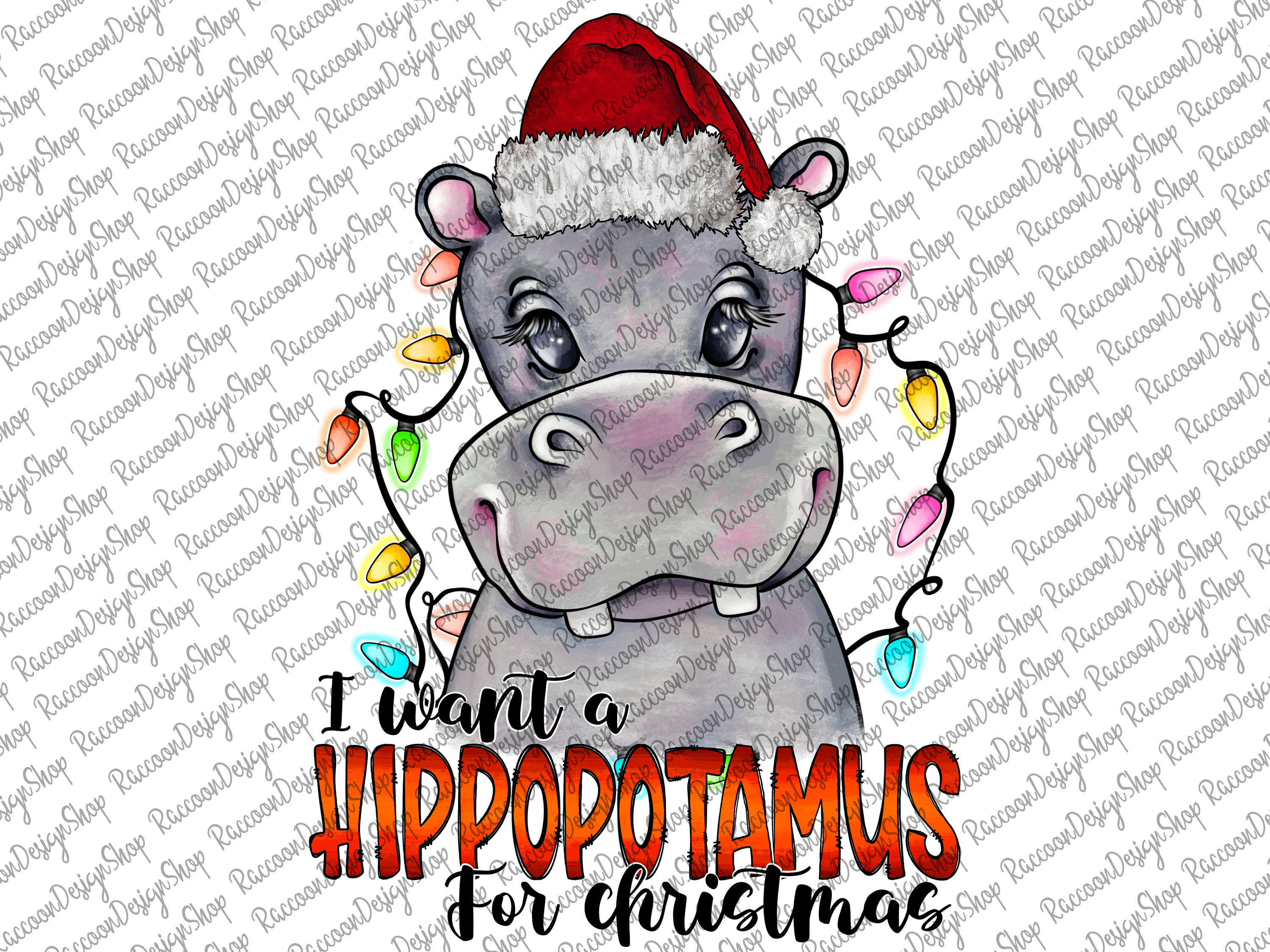 I Want A Hippopotamus For Christmas Xmas Lights Santa Hippo Shirt