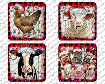 Farm Animals Christmas Coaster Bundle Templates Design Bundle Cow PNG, Clip Art Design, Instant Digital Download, Christmas Animals Png