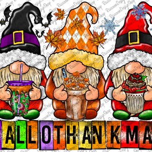 Hallothanksmas Png, Gnomes Png, Halloween Png, Christmas Png, Thanksgiving Png, Sublimation Design Downloads,Christmas Gnomes png
