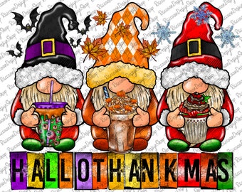 Hallothanksmas Png, Gnomes Png, Halloween Png, Christmas Png, Thanksgiving Png, Sublimation Design Downloads,Christmas Gnomes png