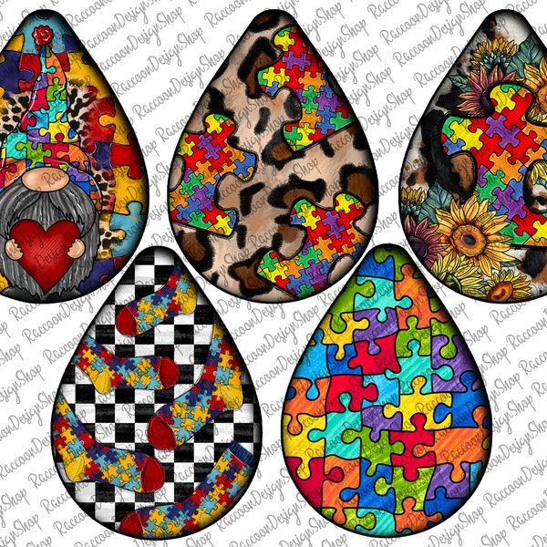 Autism Awareness Teardrop Png,Autism Day Teardrop,Autism Png Sublimation Design,Earrings Teardrop Bundle Png,Autism Teardrop Earrings Png