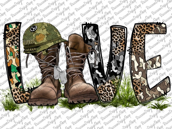 Love Army Png File, Veteran Png, Camouflage Pattern, Cowhide,Army Boots,American Flag,Digital Download,Love Veteran Sublimation Design