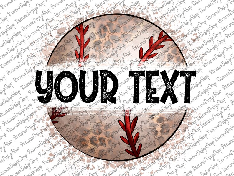 Puede incluir: Una pelota de b&eacute;isbol marr&oacute;n y blanca con costuras rojas y un dise&ntilde;o de estampado de leopardo marr&oacute;n y blanco. La pelota de b&eacute;isbol tiene el texto "YOUR TEXT" escrito en el medio.
