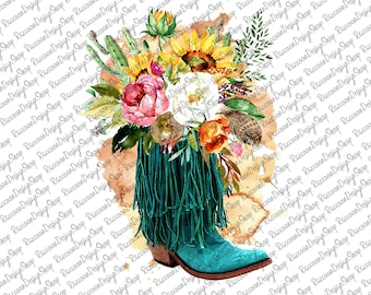 Floral Leopard Cowgirl Boots PNG, Sublimation Design (Digital Download)