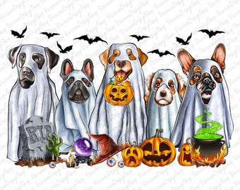 Halloween retro PNG, diseño de sublimación de Halloween, perro de Halloween PNG, perro fantasma PNG, sublimación de otoño, calabaza PNG, temporada espeluznante PNG