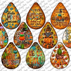 Fall Teardrop Earrings, Digital PNG File, Thankful Png, Fall Png, Autumn Png, Pumpkin,Sublimation Design,Bundle,Set Wraps Template,Teardrop