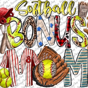 Softball Bonus Mom Png,Softball Mom, Softball Clipart, Transparent PNG file for sublimation,Softball Mama Png,Softball Shirt Design,Softball