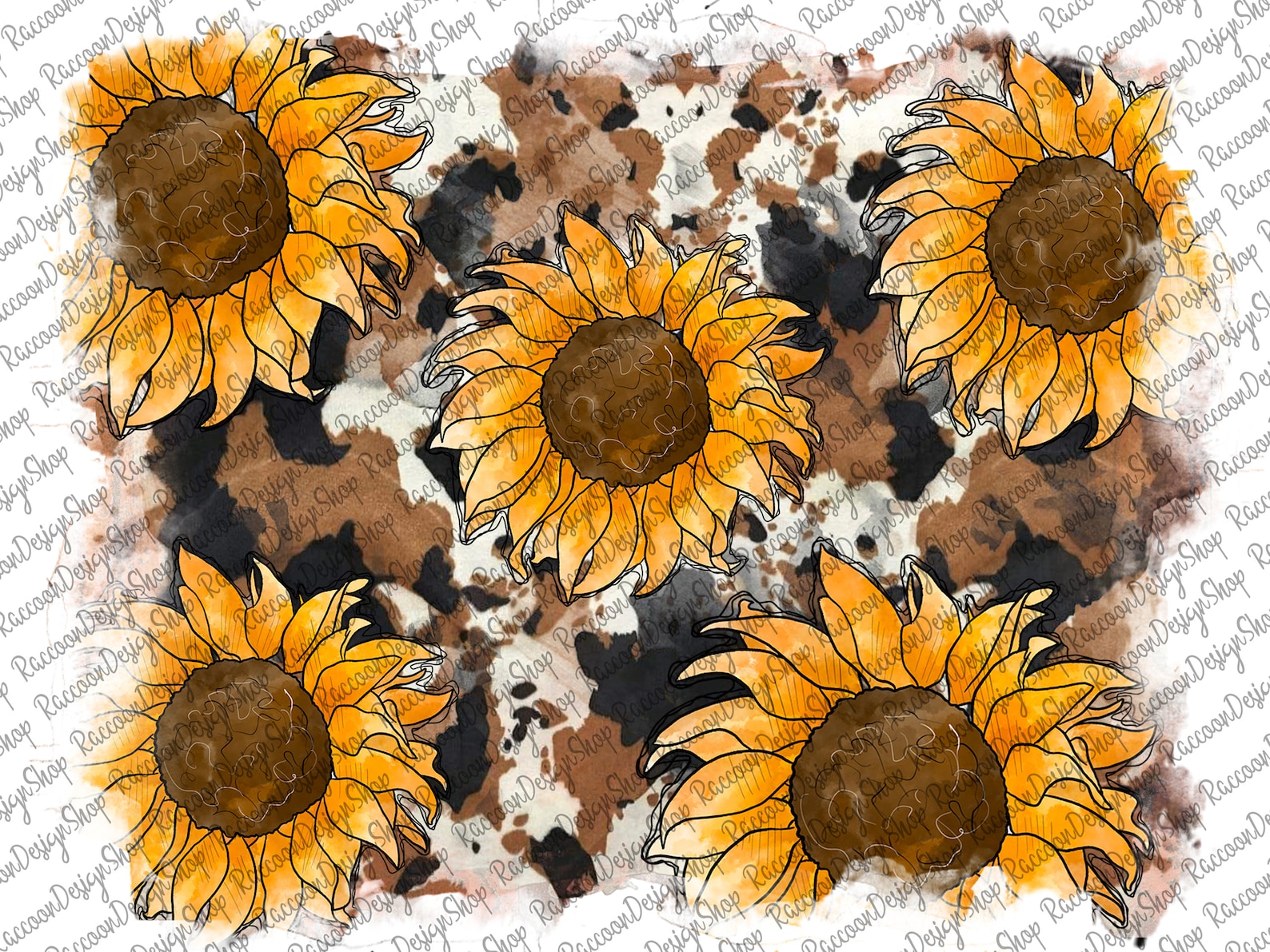 Cowhide and Sunflower Pattern Png Western Pattern Cowhide | Etsy