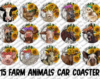 Farm Animals Coaster Bundle Templates Design Bundle Cow PNG, Clip Art Design, Instant Digital Download, Western Sublimation Design, Farm Png
