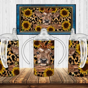 Tazza con beccuccio Baby Cow da 12 once, motivo per sublimazione della tazza con beccuccio dritta, involucro completo della tazza con beccuccio, scivolo d&#39;acqua per download digitale