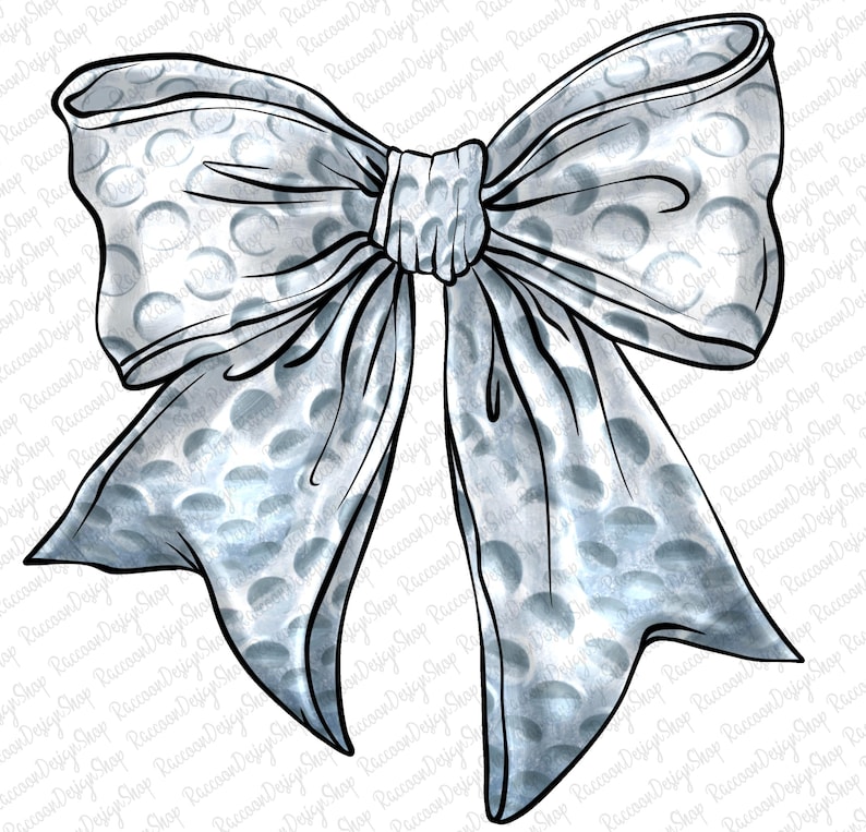 May include: A large, white bow with a blue and white polka dot pattern. The bow is tied in a classic style with the ends of the ribbon flowing down.