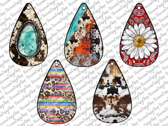 Western Teardrop Earring, Western Design, Western Png, Sublimation Png, collage download Leopard,Watercolor, Turquoise, Cowhide Pattern