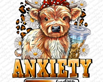 Niedliche Highland Kuh Png, Angst wird geladen, Leopard Bogen Kuh, Kuh Mit Eiskaffee, PNG, Highland Kuh T-Shirt Design, lustige Png, Western Png