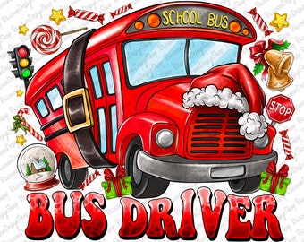 Kierowca autobusu świąteczne Png, Boże Narodzenie Png, Autobus szkolny Png, Szkoła Png, Pobieranie cyfrowe, Grafika sublimacyjna, Wesołych Świąt Png, Sublimacja Png