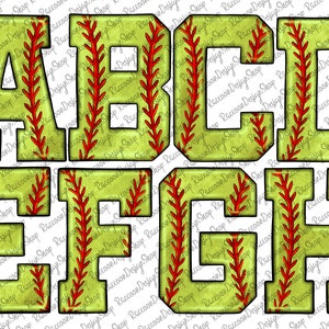 Letras de softball PNG com padrão de fundo de leopardo e costura de bola, chenille, fonte de alfabeto de clipart esportivo para download digital
