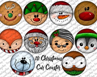 Christmas Car Coaster Bundle Templates Design Bundle Christmas PNG, Clip Art Design, Instant Digital Download, Christmas Sublimation Design